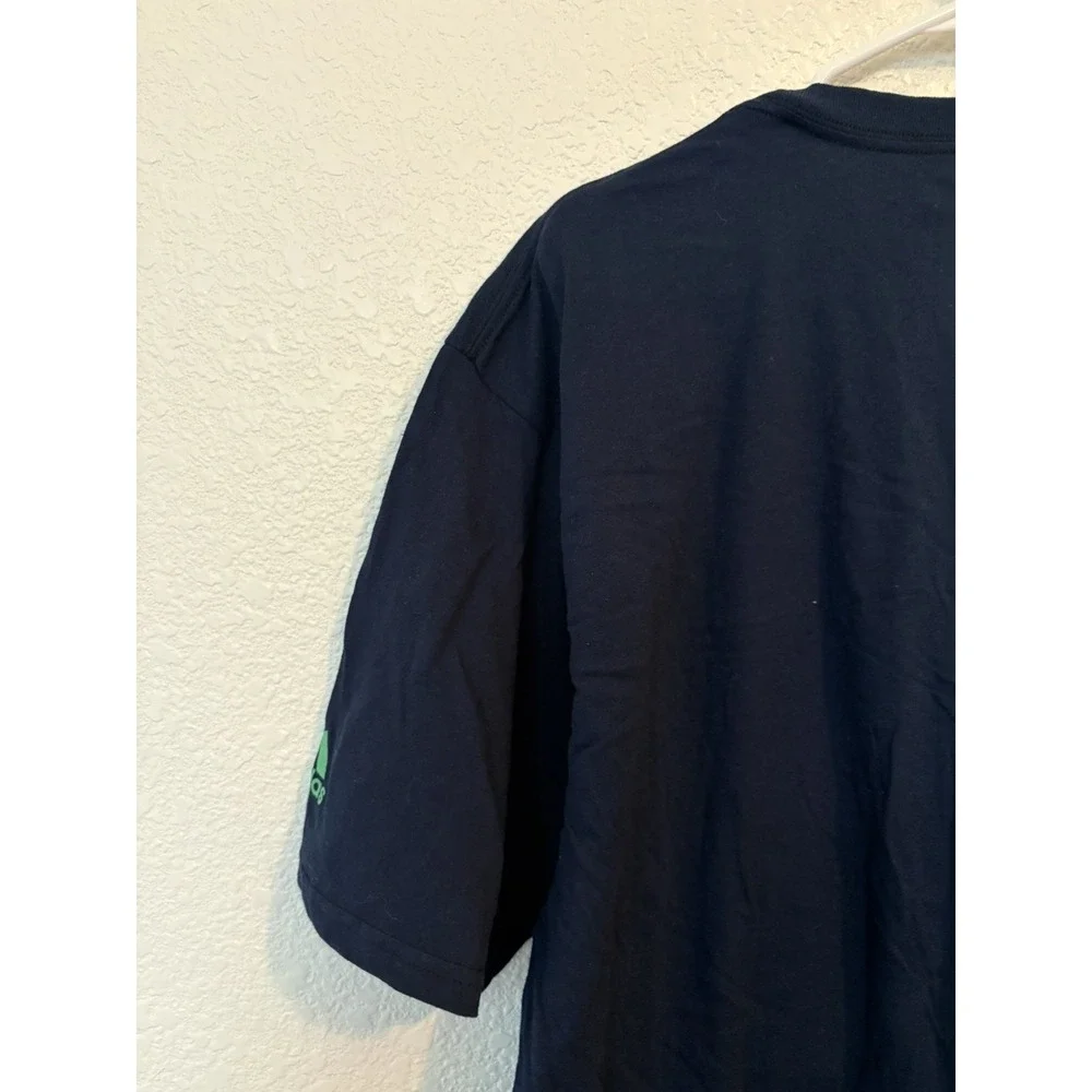 Adidas Shirt Men XL Navy Blue Crew Tee Spell Out Chest Hit Logo Go To Tee